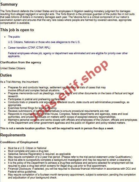 DOJ Recruitments 2025 for Trial Attorney -Eilif Jobs